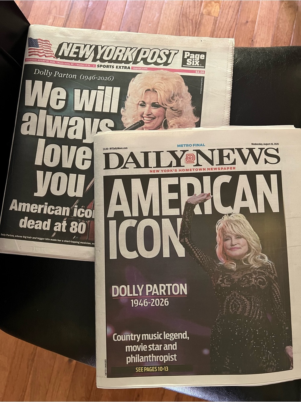 New York Post & Daily News Dolly Parton Full Newspaper 8/26/26